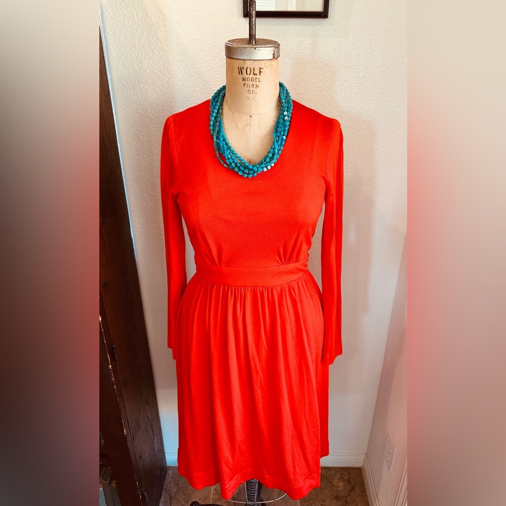 Vintage Elegant Miss of California Electric Red Long Sleeve Dress